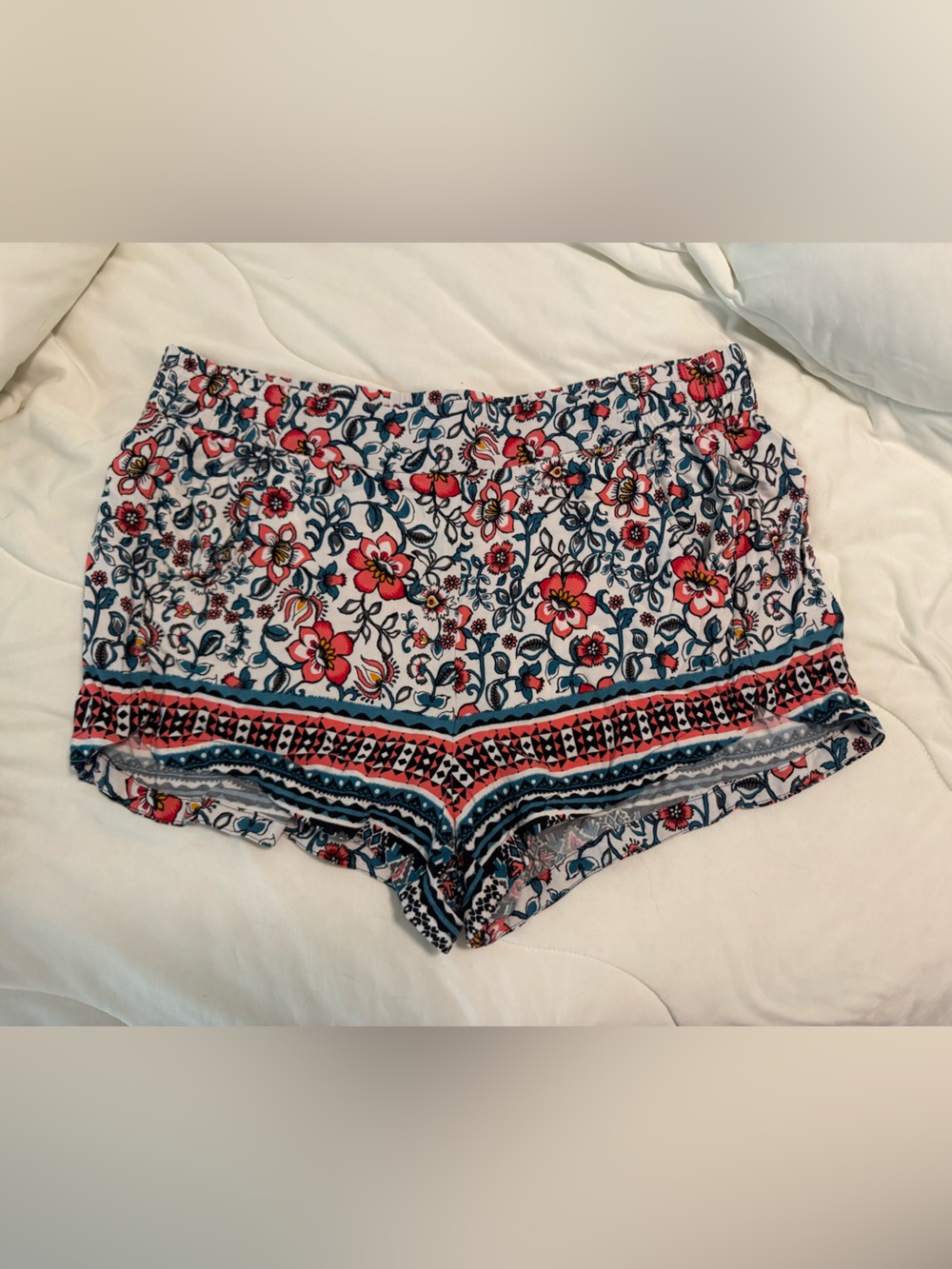 Express Floral Print Shorts in White, Pink & Teal
